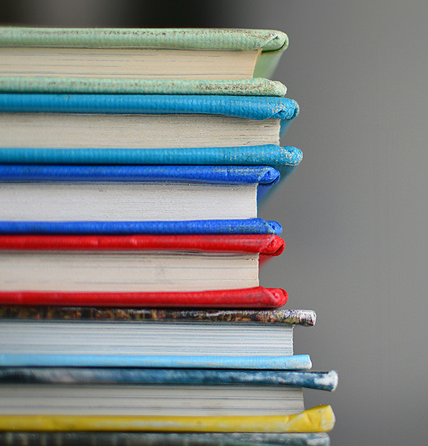 stack of colorful books