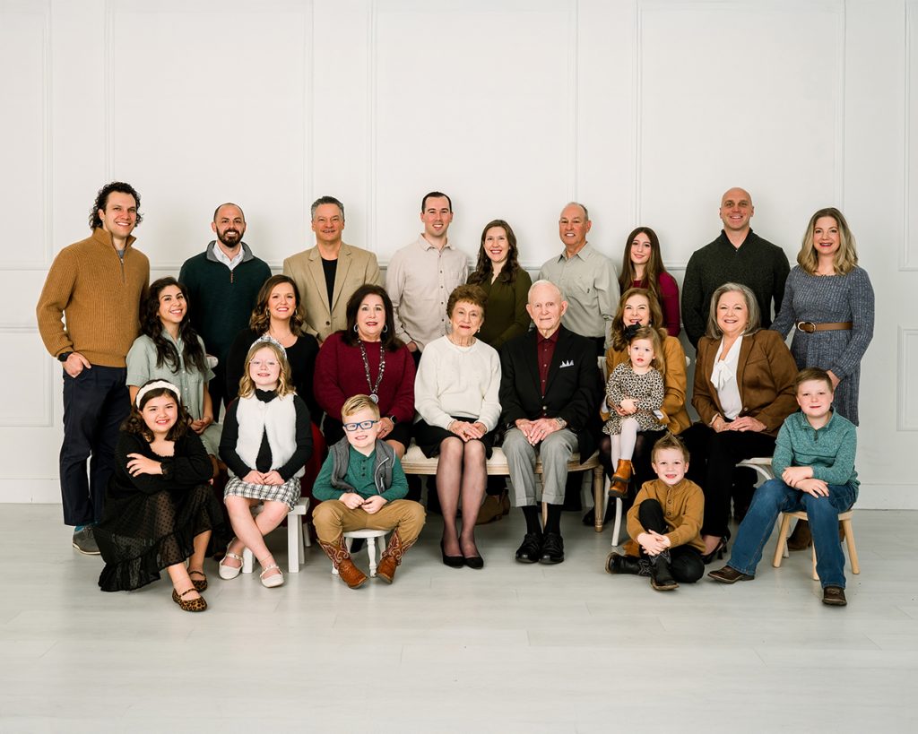 Multi-generational family portrait photographed in studio near Oklahoma City